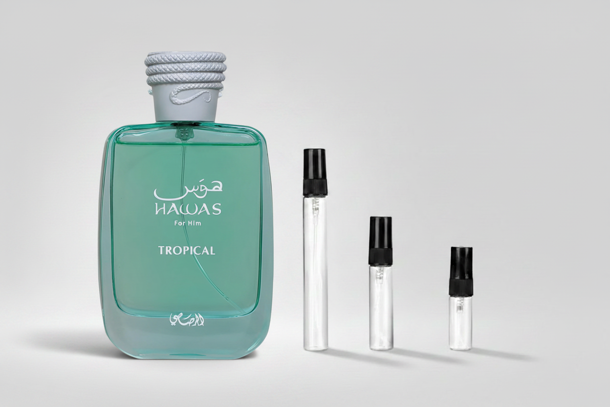 Hawas Tropical con decants - mismo tamaño que Fire